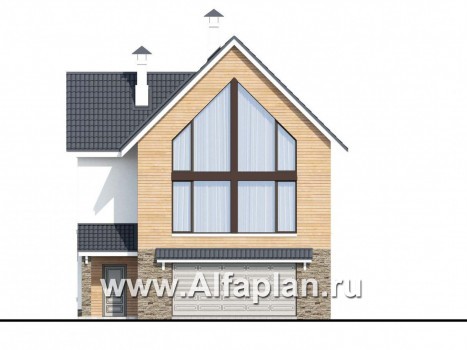«Сапфир» - проект двухэтажного дома с мансардой, с гаражом на 2 авто в цоколе, в современном стиле - превью фасада дома