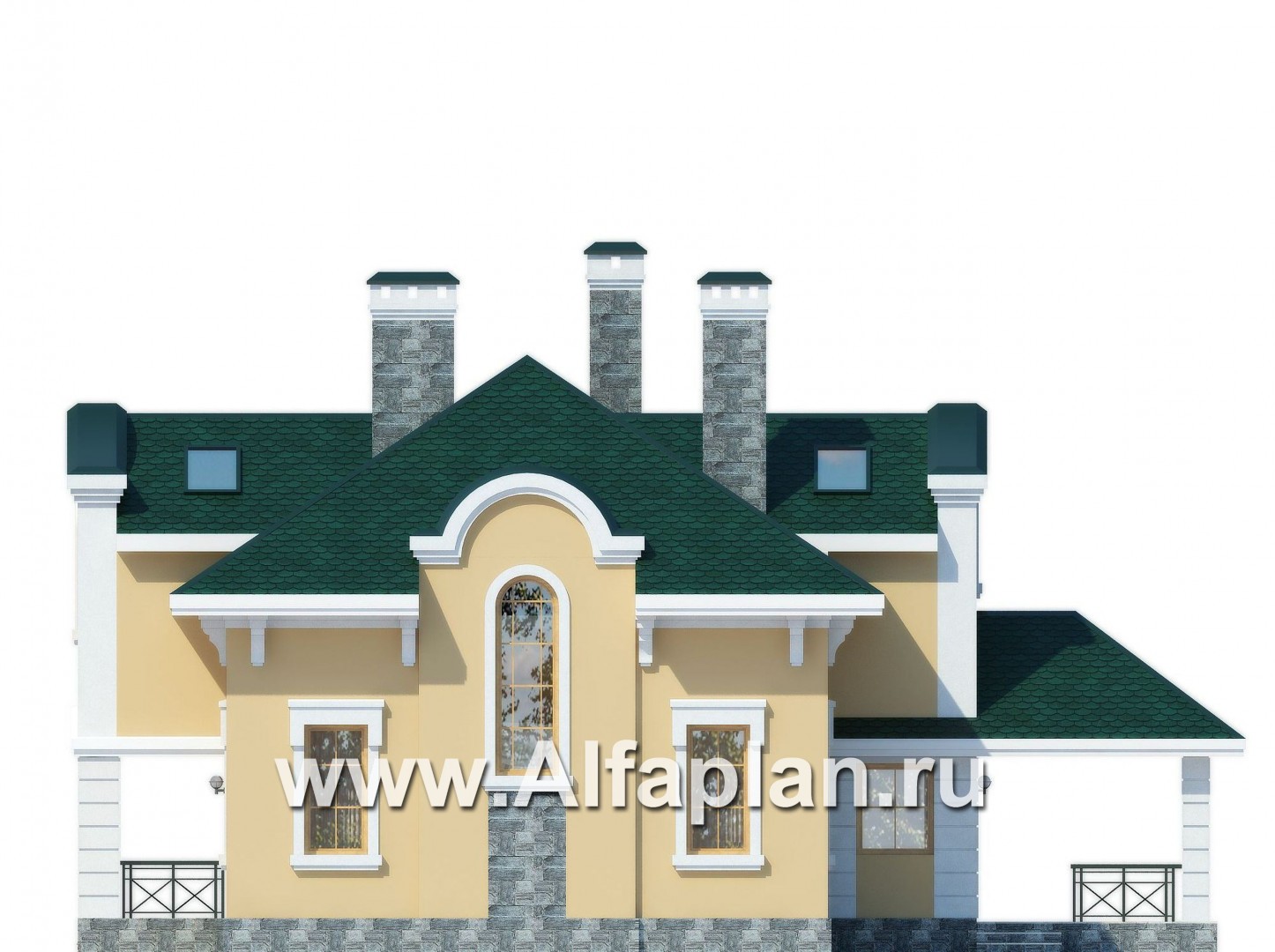 Проект дома с мансардой из газобетона, планировка 3 спальни,  в классическом стиле - фасад дома