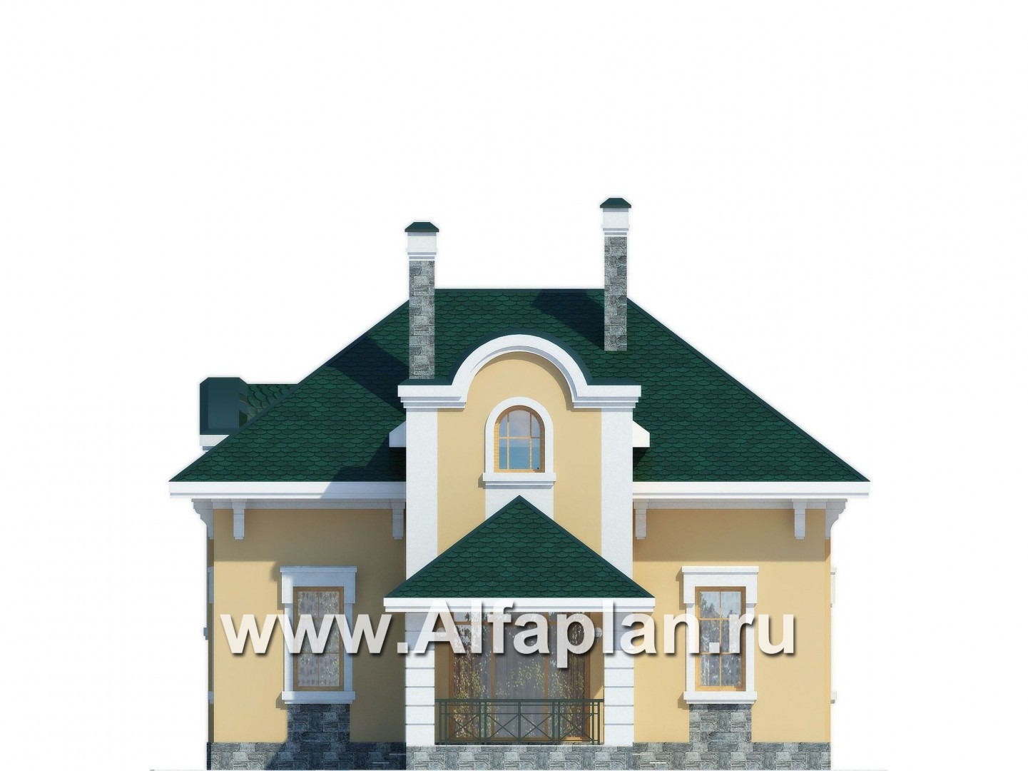 Проект дома с мансардой из газобетона, планировка 3 спальни,  в классическом стиле - фасад дома