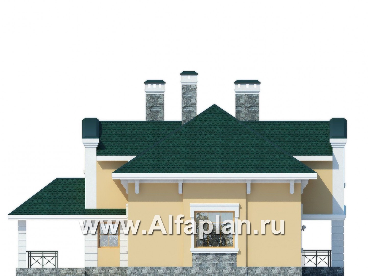 Проект дома с мансардой из газобетона, планировка 3 спальни,  в классическом стиле - фасад дома