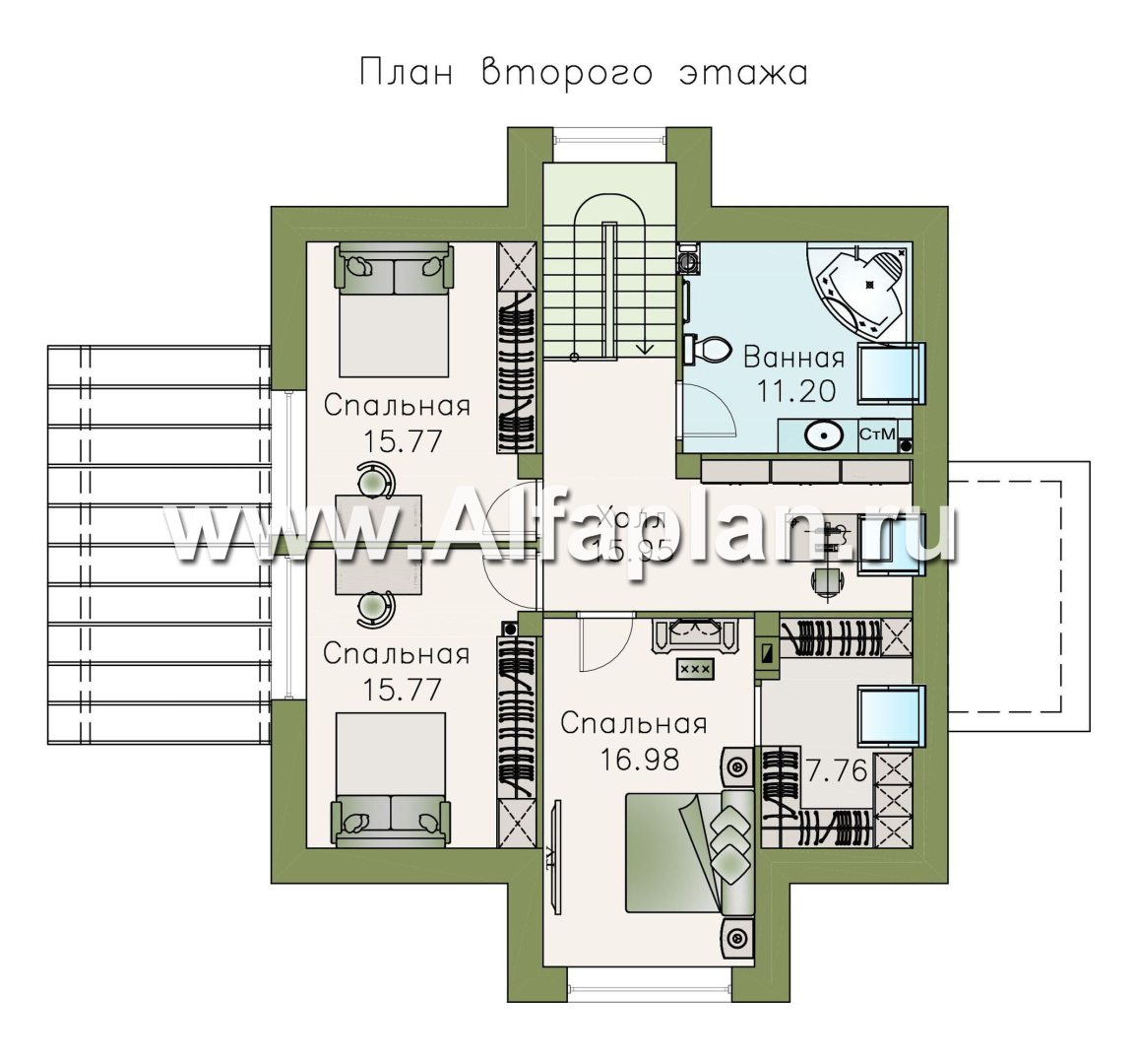 «Альтаир» - проект дома с мансардой, из кирпича или газобетона, с террасой, современный стиль - план дома