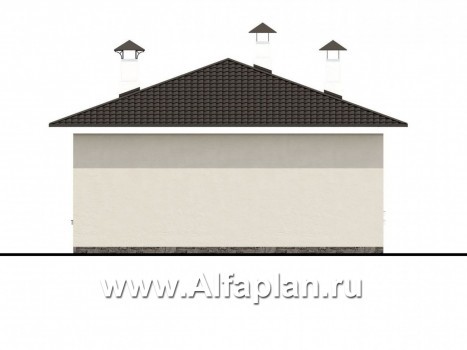 Проекты домов Альфаплан - «Мелета» - проект одноэтажного дома из газобетона, 3 спальни, с террасой, в современном стиле - превью фасада №4
