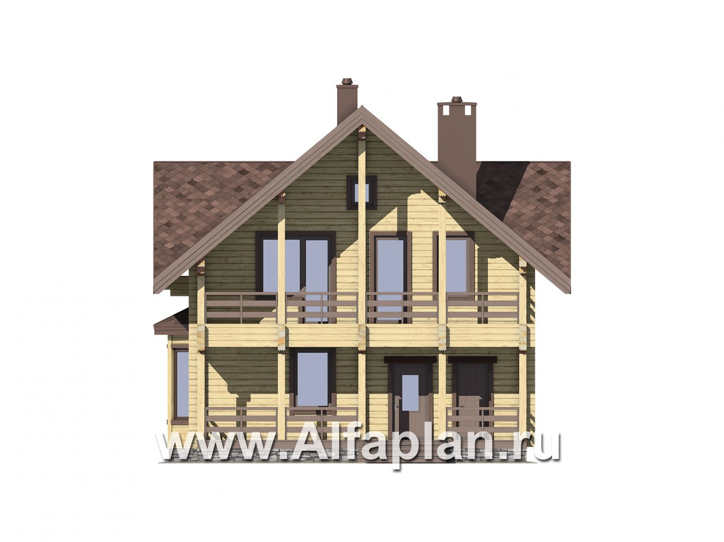 Проекты домов Альфаплан - Удобный деревянный дом с террасами - изображение фасада №1