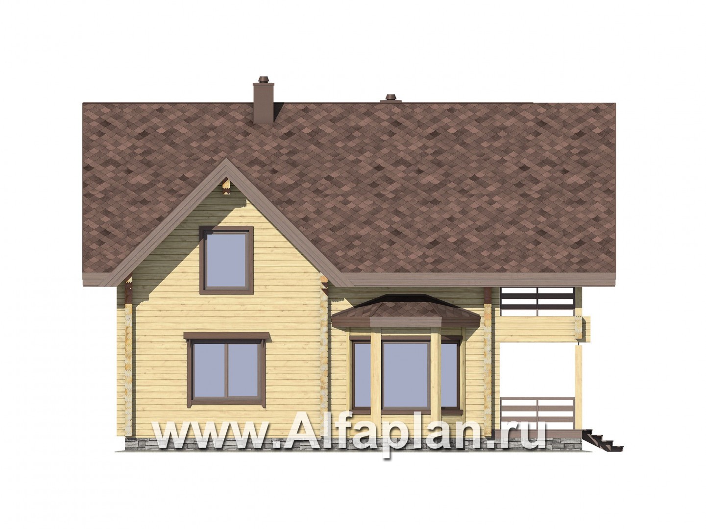 Проекты домов Альфаплан - Удобный деревянный дом с террасами - изображение фасада №4