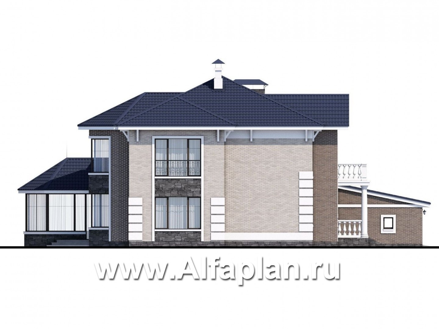 «Шереметьев» - проект двухэтажного дома, с террасой,вилла в стиле эклектика, с гаражом на 2 авто - фасад дома