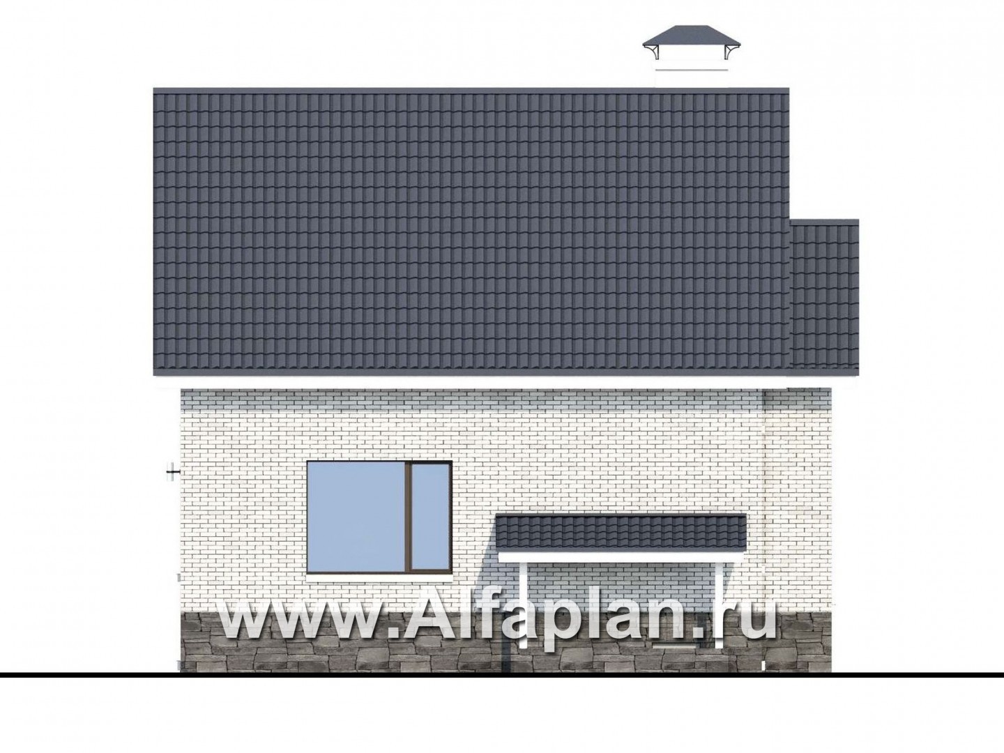 Проекты домов Альфаплан - «Сапфир» - проект двухэтажного дома с мансардой, с сауной в цокольном этаже, с панорамным остеклением в современном стиле - изображение фасада №2