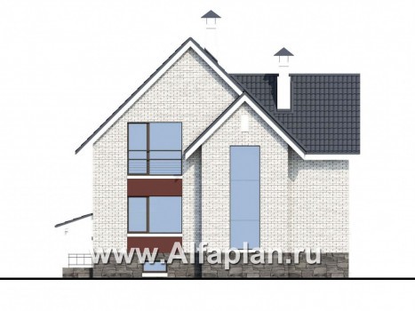 Проекты домов Альфаплан - «Сапфир» - проект двухэтажного дома с мансардой, с сауной в цокольном этаже, с панорамным остеклением в современном стиле - превью фасада №4