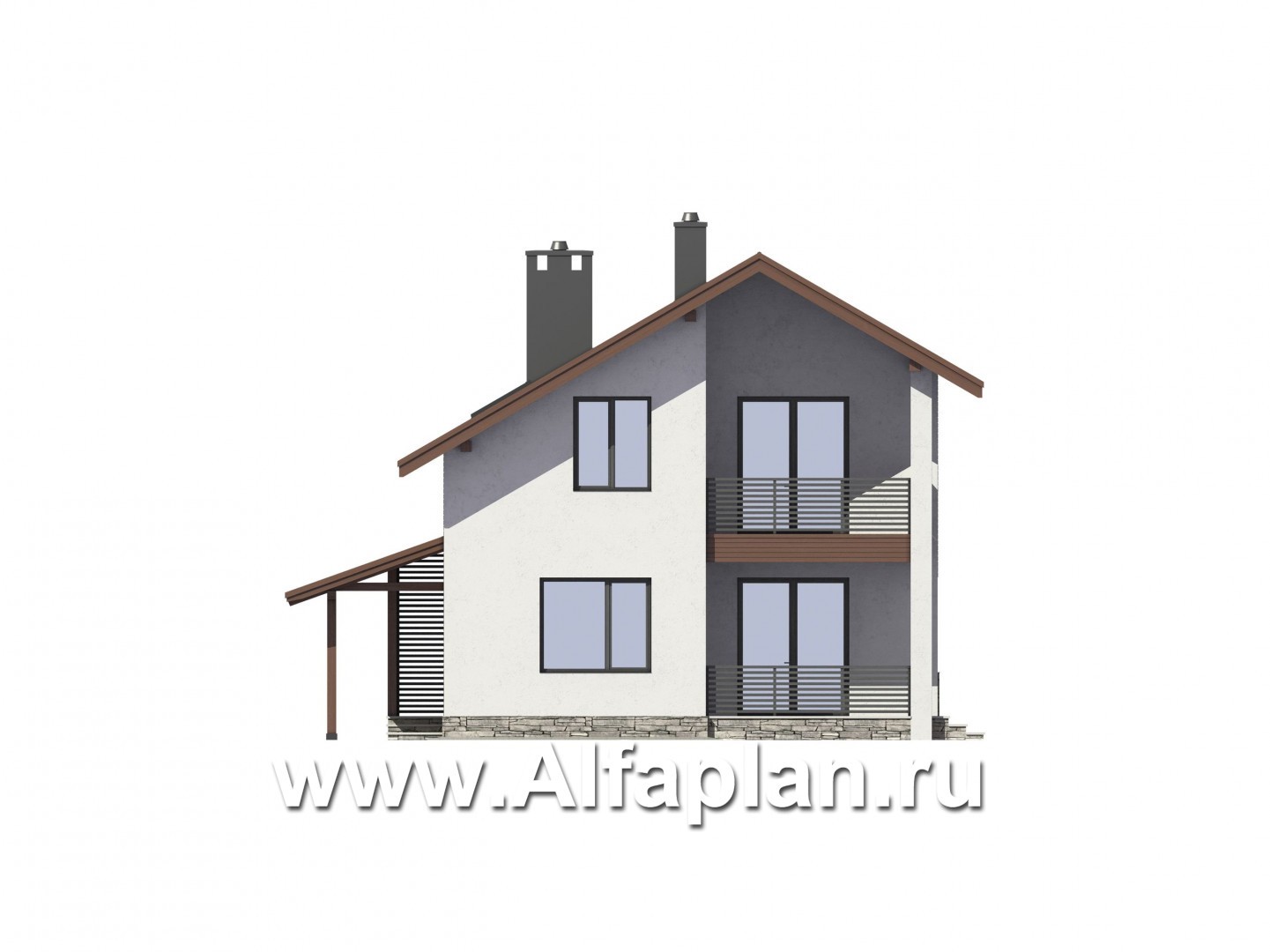 Проекты домов Альфаплан - Экономичный дом с навесом для машины - изображение фасада №3