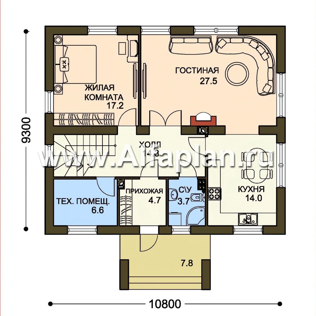 Проекты домов Альфаплан - Двухэтажный дом с простой удобной планировкой - план проекта №1