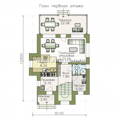 «Рациональ» - проект коттеджа с мансардой, с террасой и с балконом, с двускатной кровлей - превью план дома