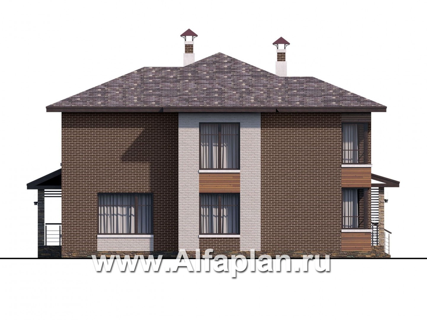 Проекты домов Альфаплан - «Эридан» - красивый проект двухэтажного дома, с террасой, в современном стиле - изображение фасада №3