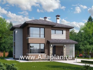 Проекты домов Альфаплан - «Эридан» - красивый проект двухэтажного дома, с террасой, в современном стиле - превью основного изображения