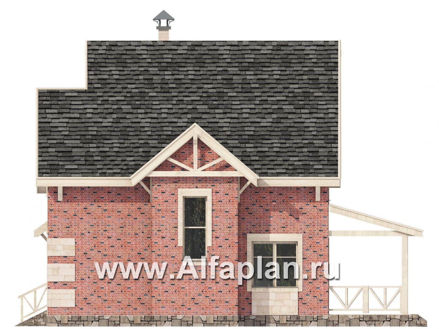 «Новая пристань» - проект дома с мансардой, из газоблоков, планировка с кабинетом на 1 эт, с террасой - фасад дома