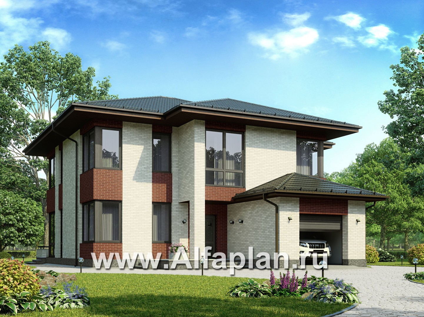 Проекты домов Альфаплан - Двухэтажный дом в современном стиле - основное изображение