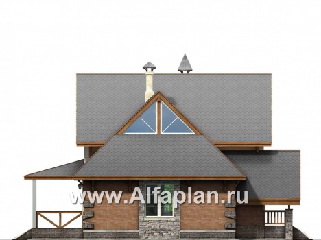 Проекты домов Альфаплан - «Альпенхаус»- проект дома с мансардой, высокий потолок в гостиной, в стиле  шале, 1 эт из кирпича, 2 эт из бруса - превью фасада №3