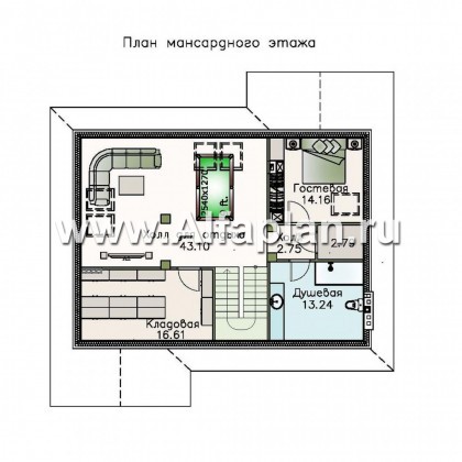 «Айвенго» - проект двухэтажного дома, с биллиардной в мансарде, с террасой и навесом на 2 авто, в стиле замка - превью план дома