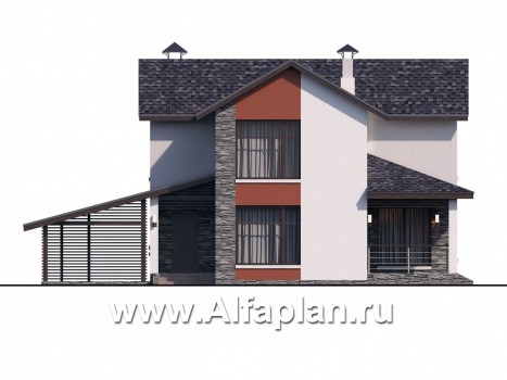 Проекты домов Альфаплан - Стильный компактный дом с гаражом-навесом - превью фасада №1