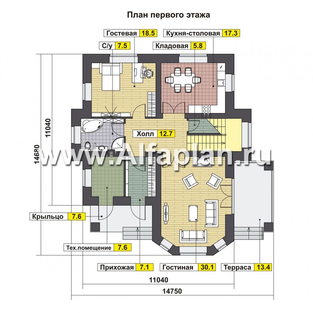 Проекты домов Альфаплан - Красивый коттедж с двусветной гостиной - изображение плана проекта №1
