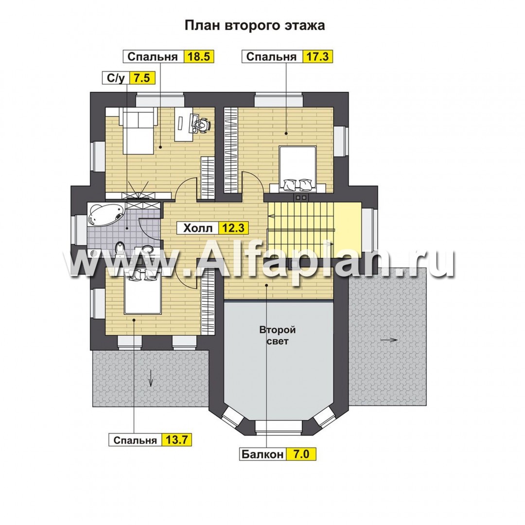 Проекты домов Альфаплан - Красивый коттедж с двусветной гостиной - изображение плана проекта №2