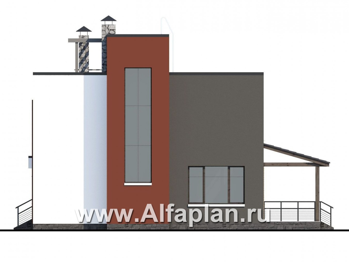 Проекты домов Альфаплан - «Пристань» - проект дома с плоской эксплуатируемой кровлей - изображение фасада №2