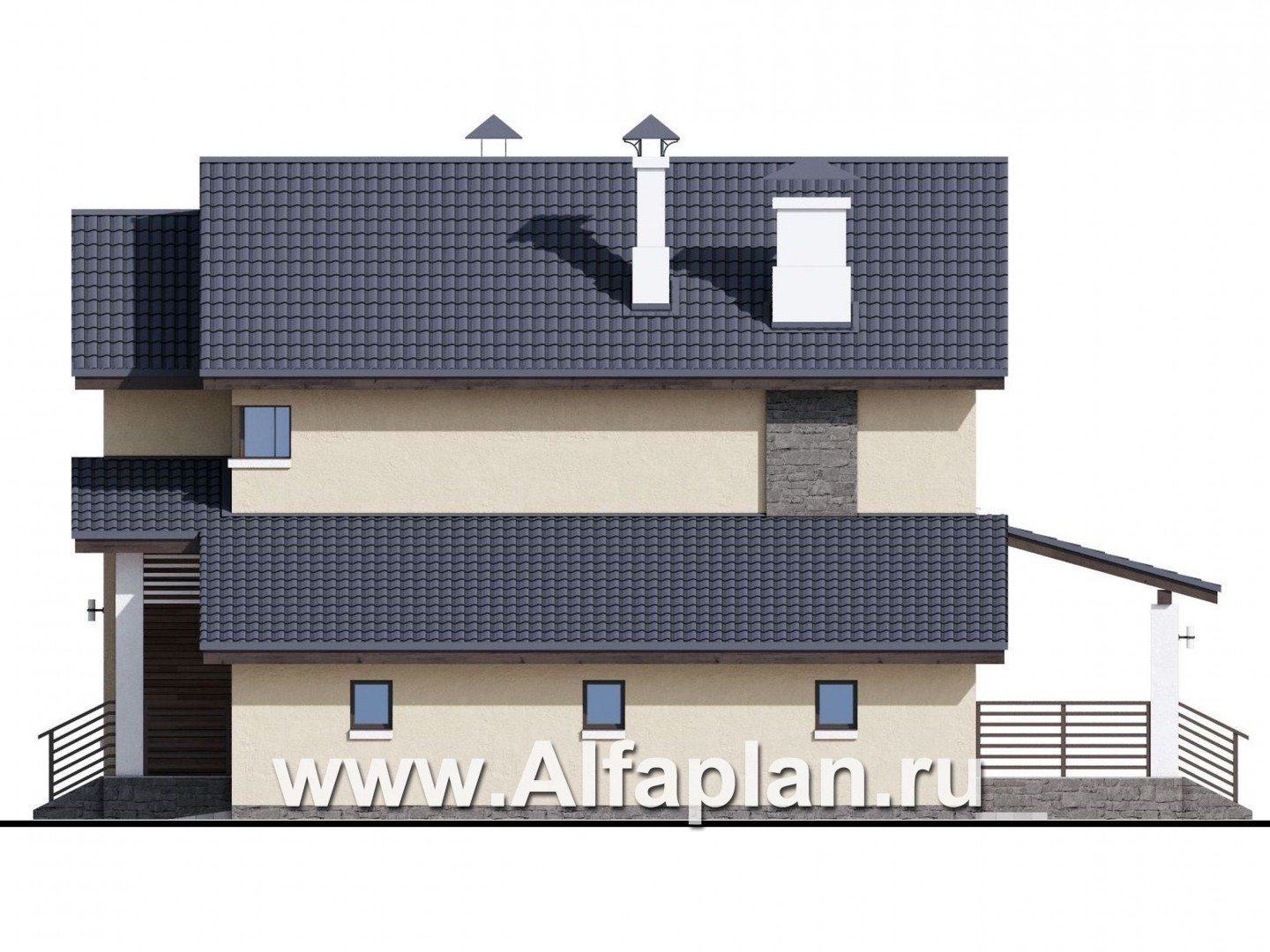Проекты домов Альфаплан - «Весна» - проект двухэтажного дома, планировка с террасой и с гаражом, в скандинавском стиле - изображение фасада №2