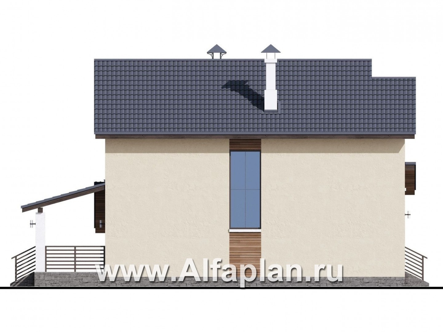 Проекты домов Альфаплан - «Весна» - проект двухэтажного дома, планировка с террасой и с гаражом, в скандинавском стиле - изображение фасада №3