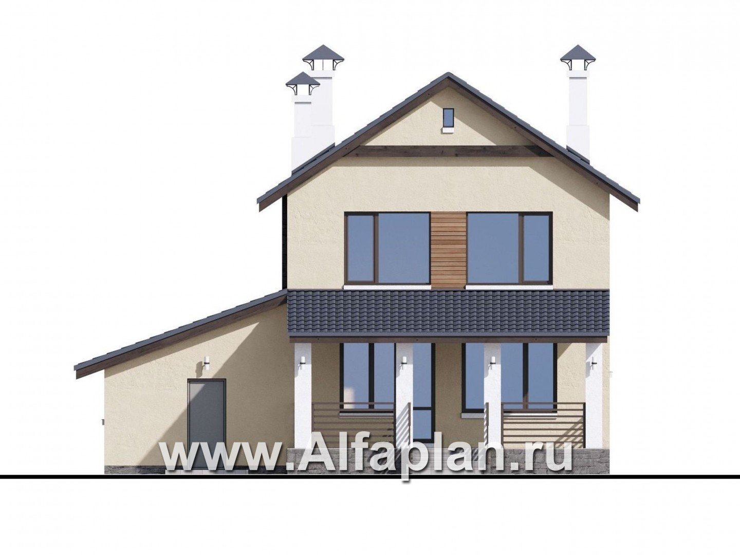 Проекты домов Альфаплан - «Весна» - проект двухэтажного дома, планировка с террасой и с гаражом, в скандинавском стиле - изображение фасада №4
