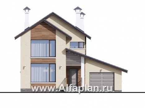 Проекты домов Альфаплан - «Весна» - экономичный и удобный дом с гаражом - превью фасада №1