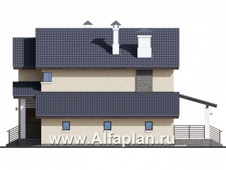 Проекты домов Альфаплан - «Весна» - проект двухэтажного дома, планировка с террасой и с гаражом, в скандинавском стиле - превью фасада №2