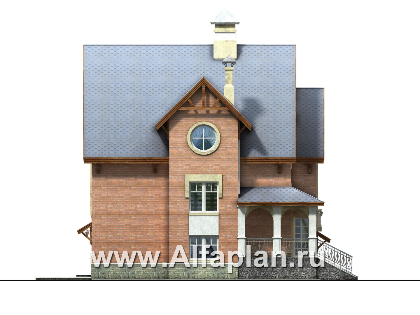 Проекты домов Альфаплан - Проект трехэтажного дома из газобетона «Индиго», со вторым светом, с гаражом в цоколе - изображение фасада №3