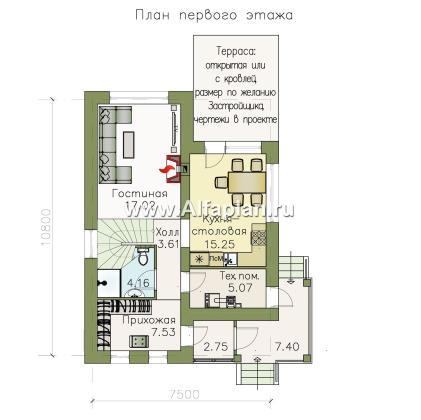 Проекты домов Альфаплан - «Кадет» - проект дома с мансардой, из кирпича, в стиле эклектика - превью плана проекта №1