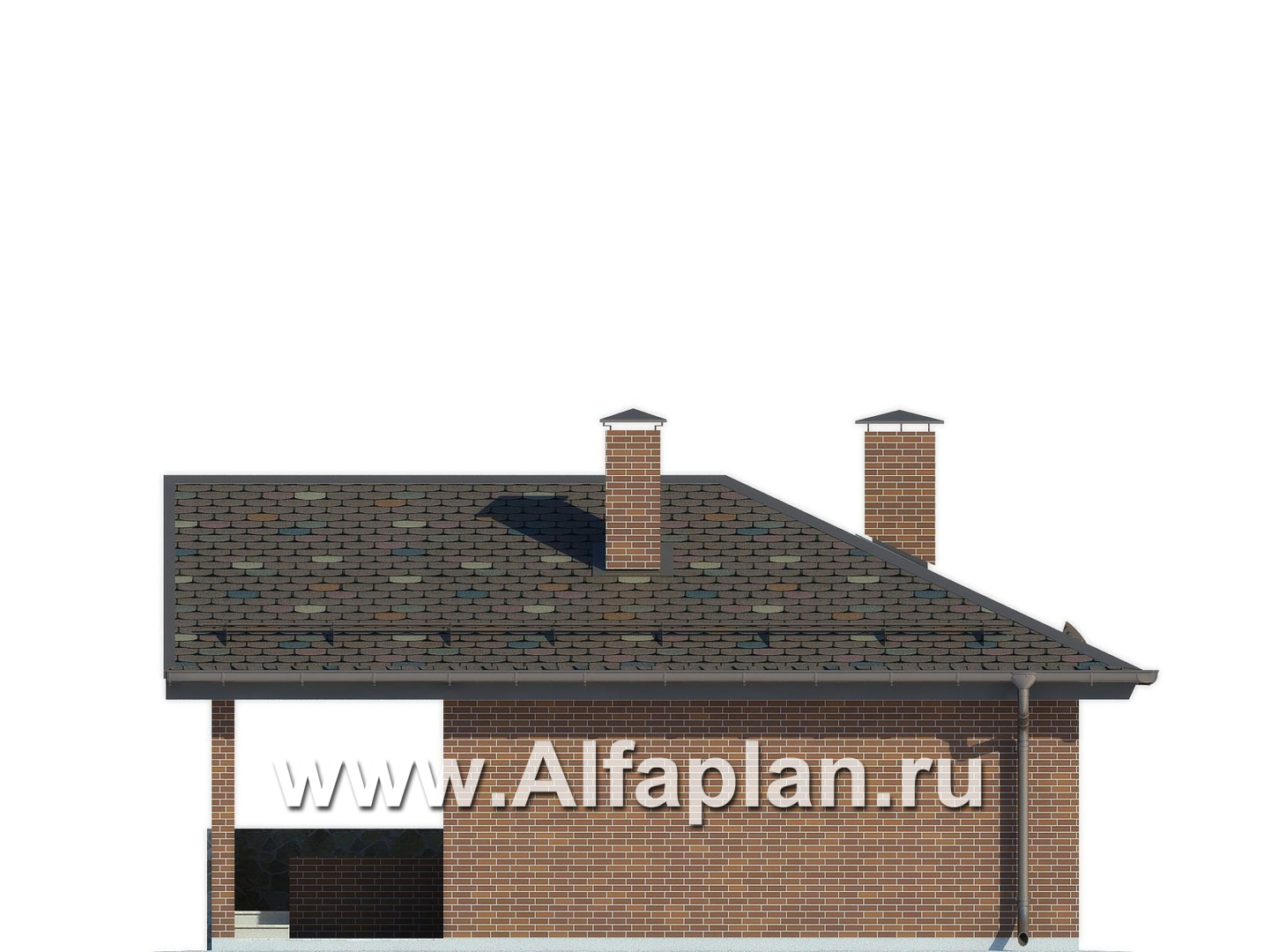 Проект бани, с террасой, расположение в угол участка - фасад дома