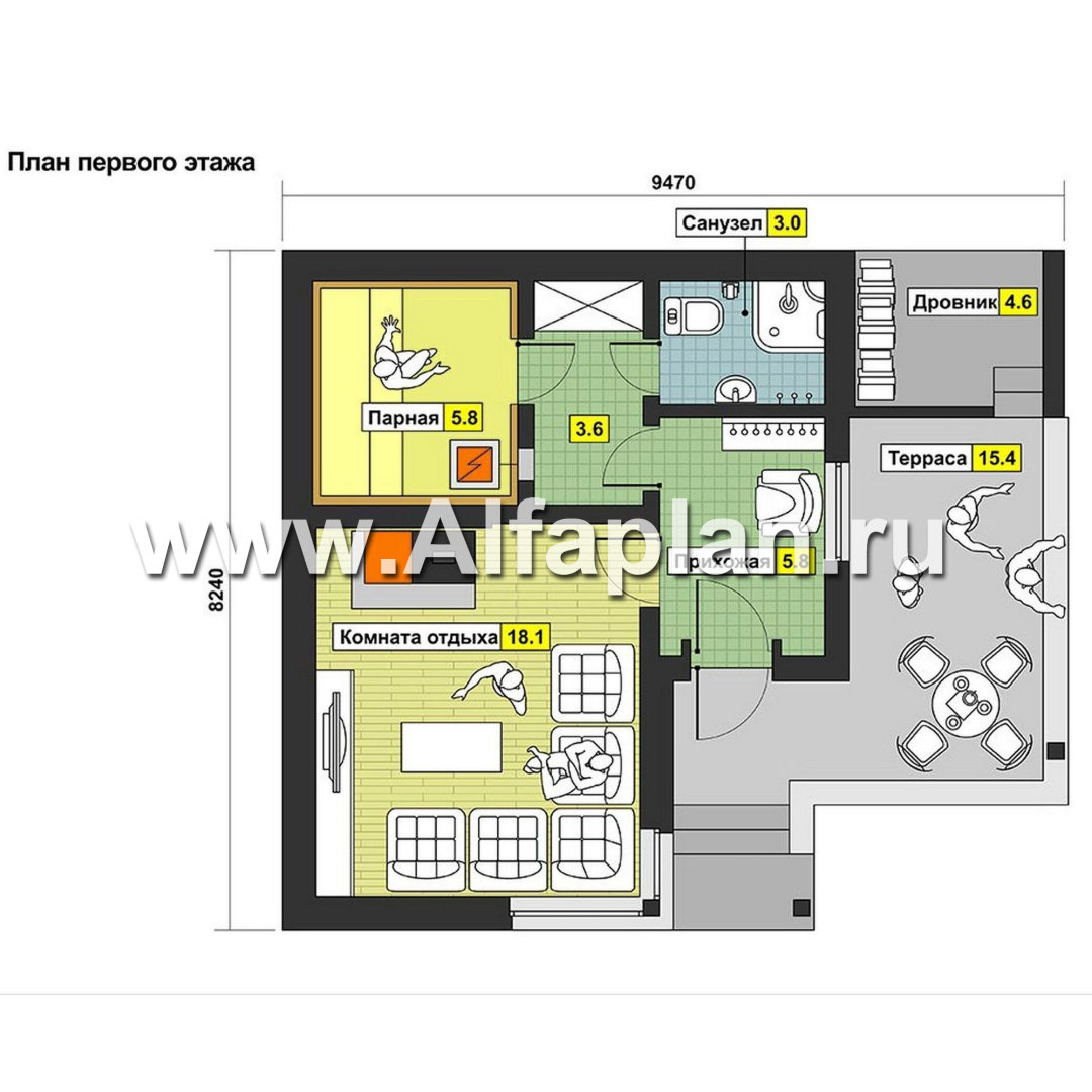 Проекты домов Альфаплан - Уютная комфортабельная баня - изображение плана проекта №1