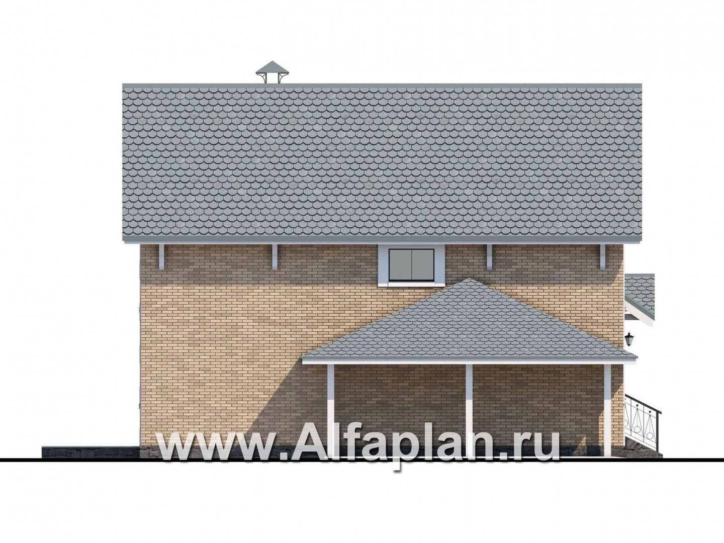 Проекты домов Альфаплан - «Кадет» - проект  дома с мансардой, из кирпича, с навесом на 1 авто, в стиле эклектика - изображение фасада №3