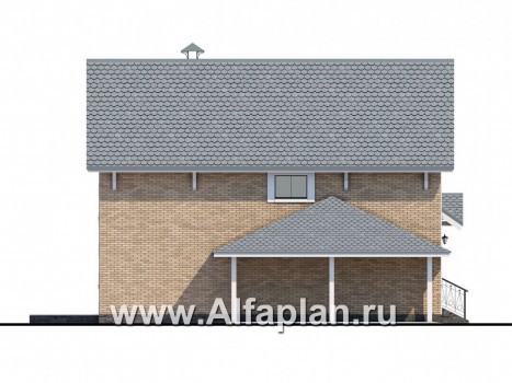 Проекты домов Альфаплан - Коттедж из кирпича «Кадет» с гаражом навесом - превью фасада №3