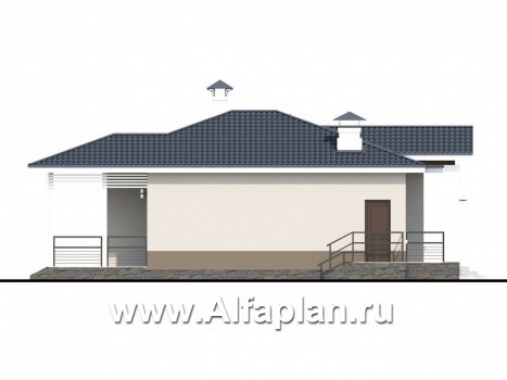 «Бирюса» - проект одноэтажного коттеджа, с террасой, планировка 2 спальни, для небольшой семьи - превью фасада дома