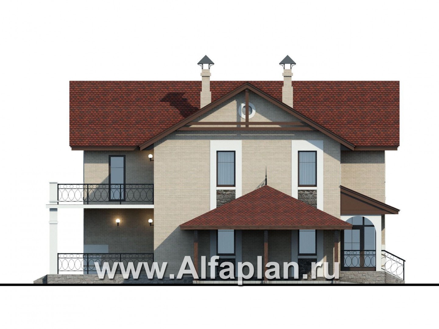 Проекты домов Альфаплан - «Монрепо» - компактный дом из блоков с гаражом-навесом на два авто - изображение фасада №3