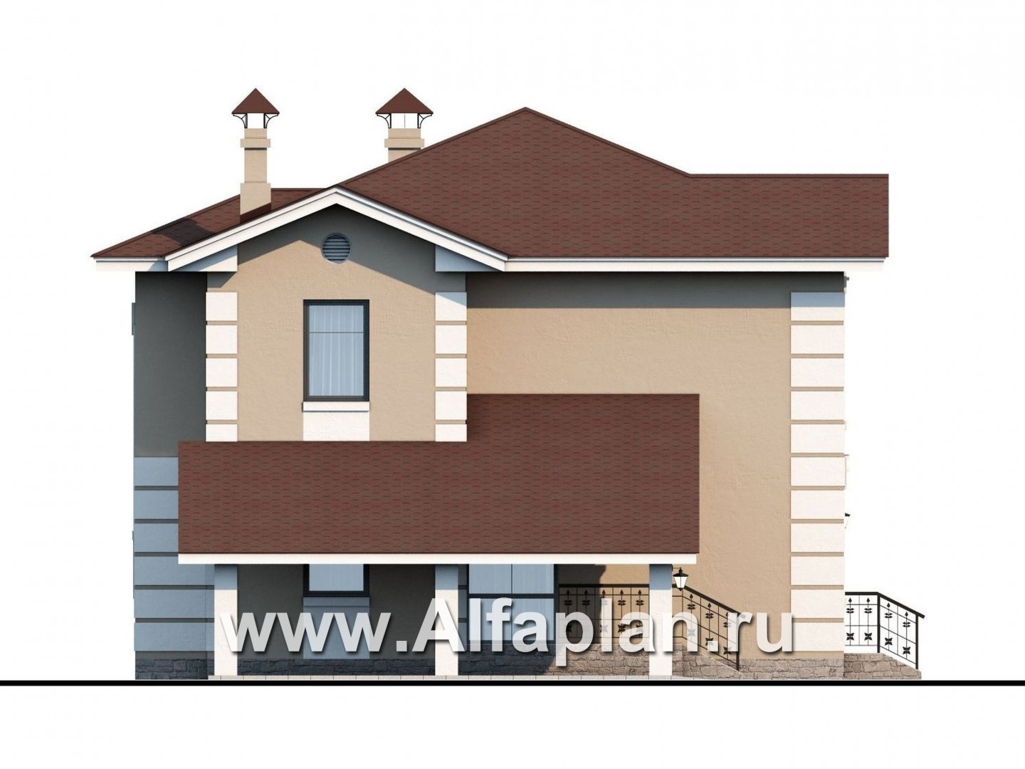Проекты домов Альфаплан - «Знаменка»- удобный коттедж с навесом для машины - изображение фасада №3