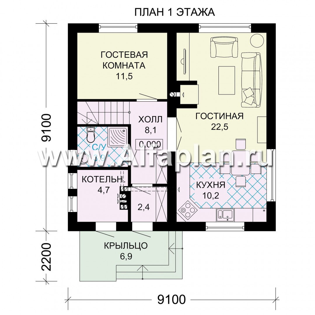 Проекты домов Альфаплан - Экономичный дом с компактным планом - изображение плана проекта №1