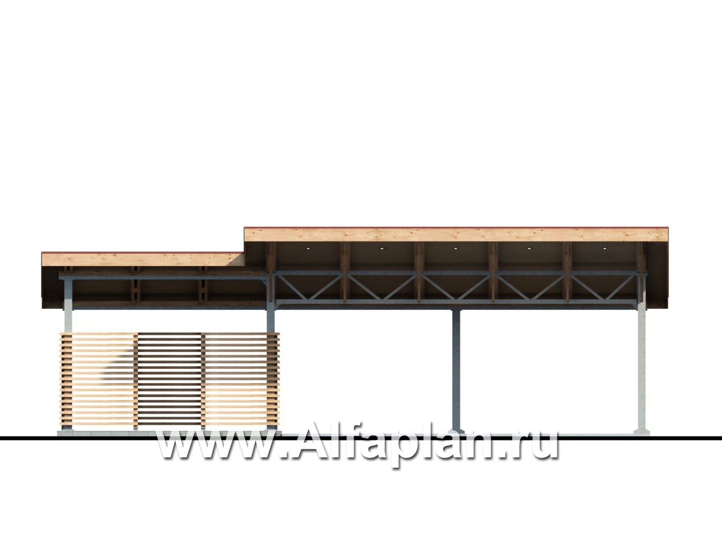 Проекты домов Альфаплан - Гараж-навес на два автомобиля - изображение фасада №1