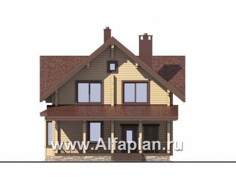 Проекты домов Альфаплан - Деревянный дом для комфортного отдыха - превью фасада №1