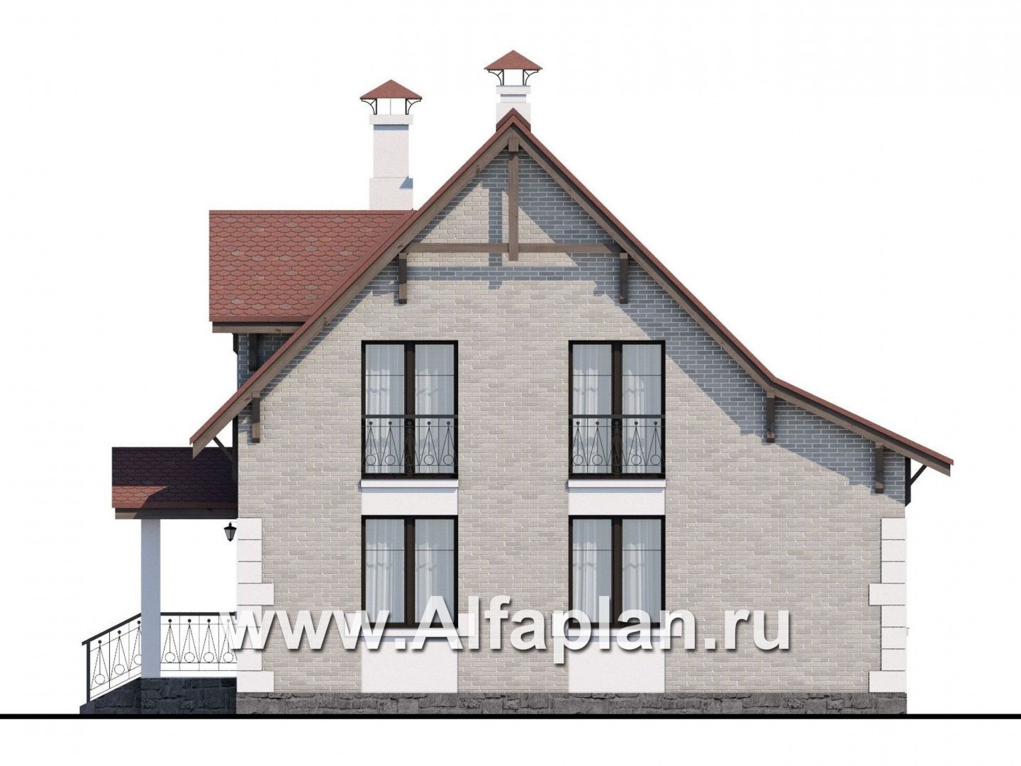 Проекты домов Альфаплан - Кирпичный дом «Боспор» с мансардой - изображение фасада №2