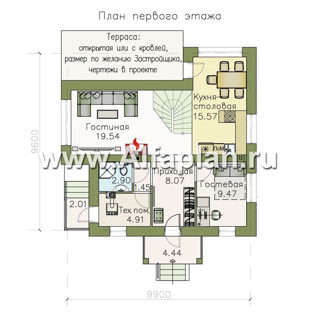 «Боспор» - проект дома с мансардой, из кирпича, с гостевой на 1 эт, в стиле эклектика - план дома
