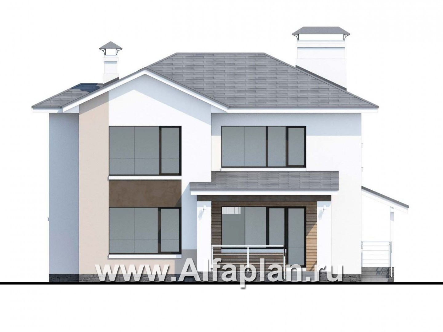 Проекты домов Альфаплан - «Платина» - проект двухэтажного дома, с террасой и с балконом, в современном стиле Акварель - изображение фасада №4