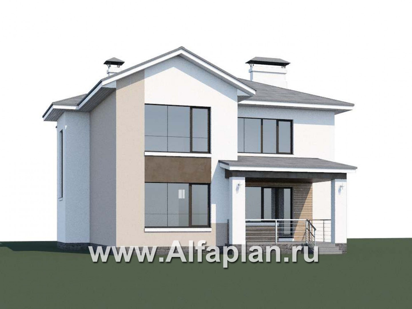 Проекты домов Альфаплан - «Платина» - проект двухэтажного дома, с террасой и с балконом, в современном стиле Акварель - дополнительное изображение №1