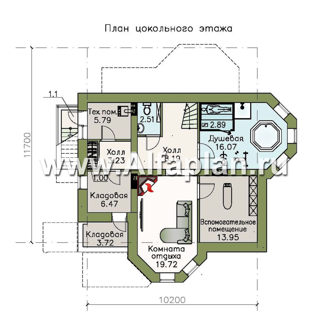 «Успех Плюс» — проект двухэтажного коттеджа, с эркером,  с цокольным этажом - план дома