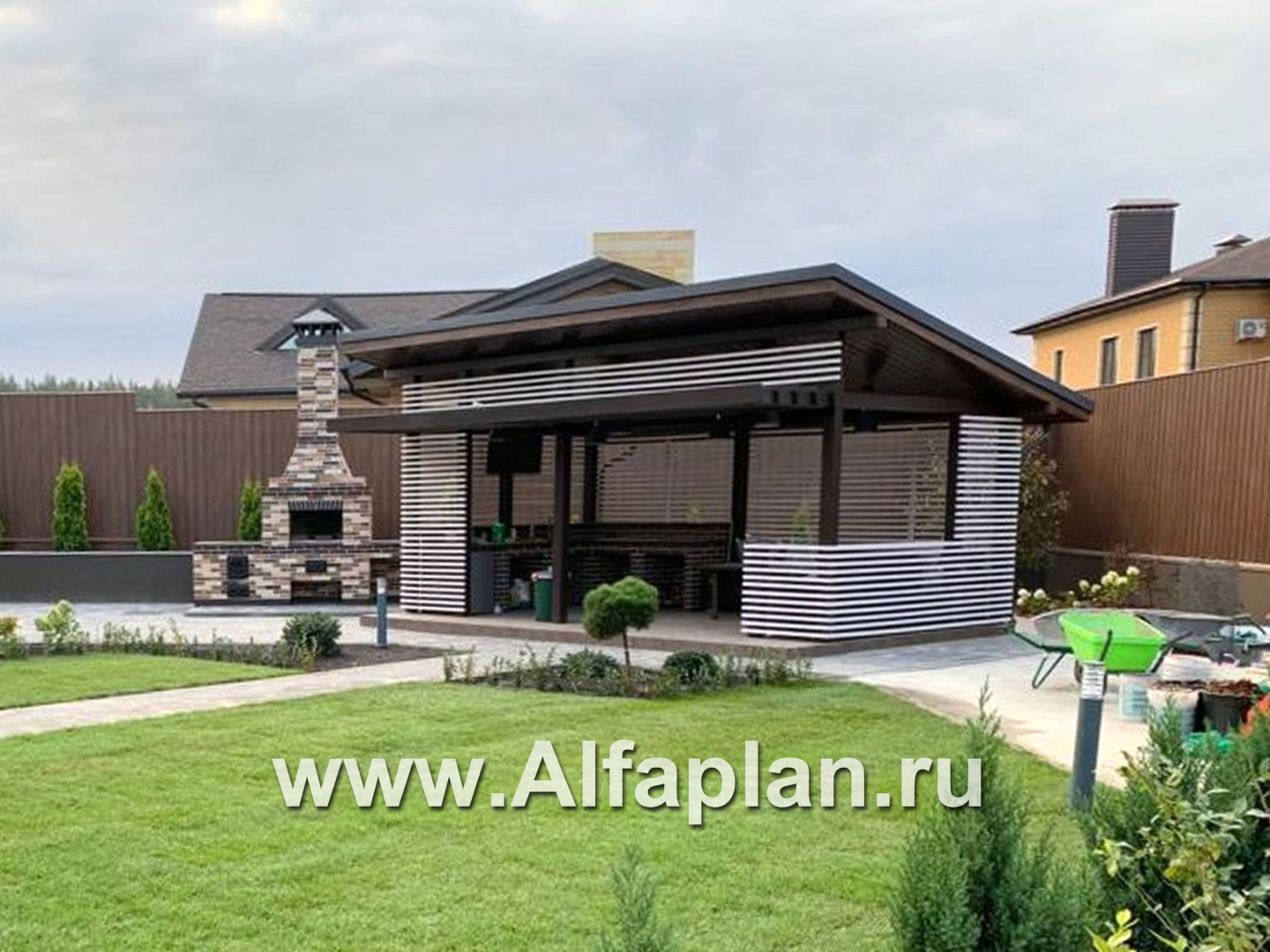 Проект современной беседки, летняя кухня, в современном стиле - дизайн дома №4