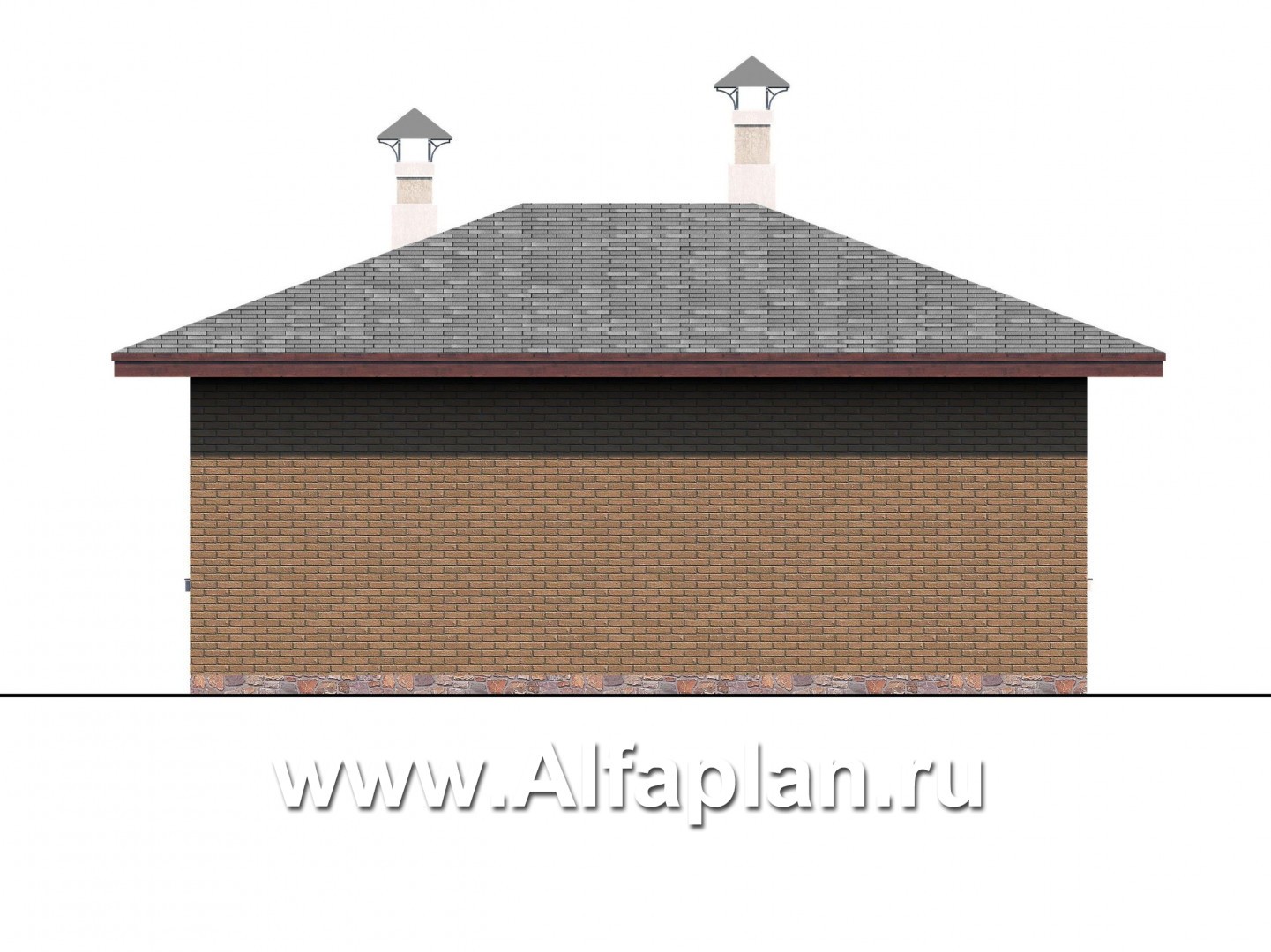 Проект бани, планировка с небольшим бассейном и террасой - фасад дома