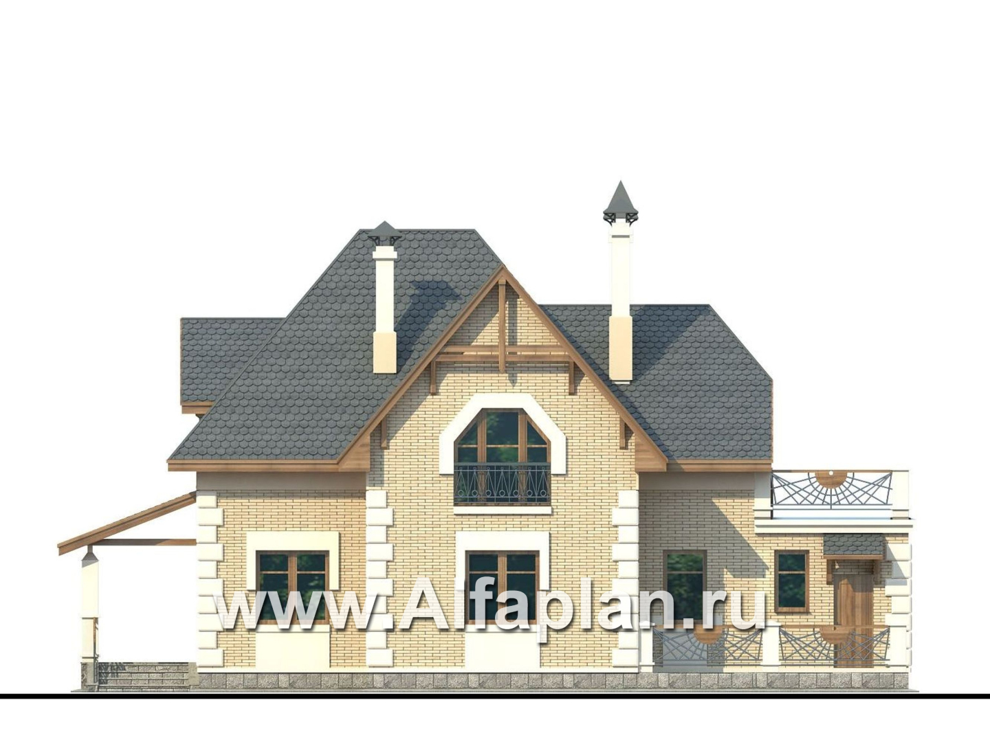 Проекты домов Альфаплан - «Шереметьев» - проект дома с большой открытой террасой - изображение фасада №4