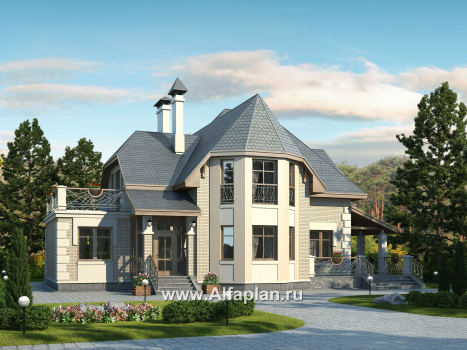 Проекты домов Альфаплан - «Шереметьев» - проект дома с большой открытой террасой - превью основного изображения